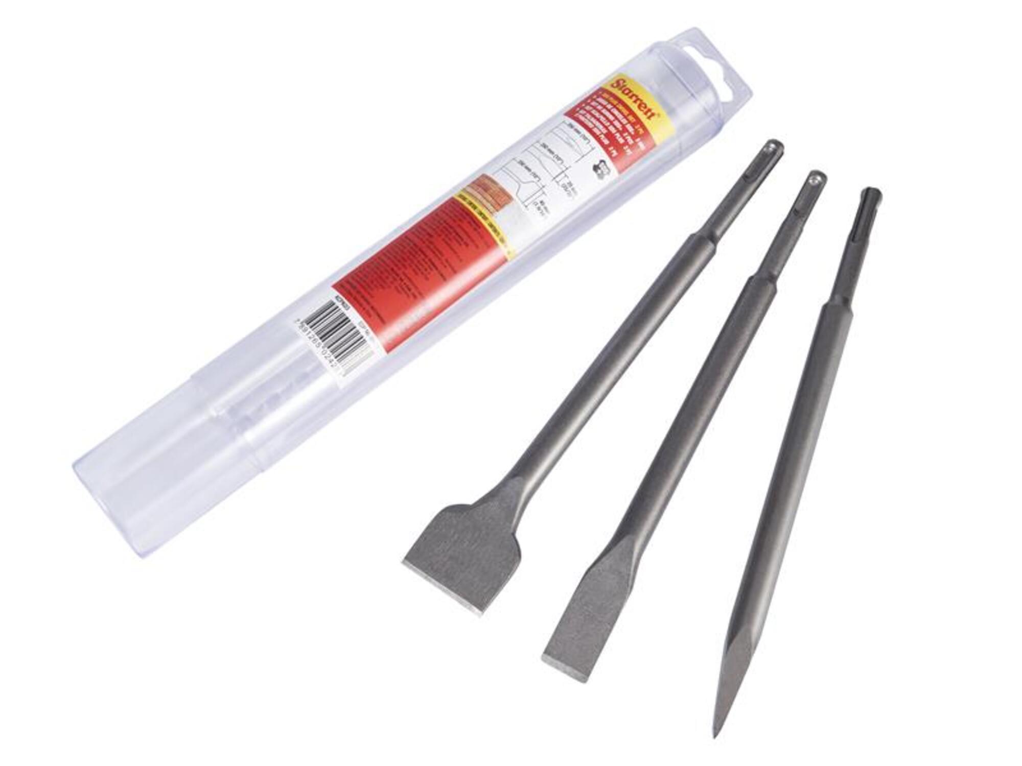 Starrett Sds Plus Chisel Set - 3 Piece Kcpk03 Ideal Quality Wide Flat And Point Chisels - For Masonry Concrete Bricks Rotary Hammer Accessories - Image 2